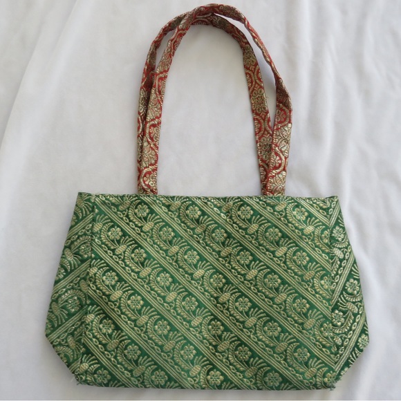 Sarah Shaw Green Red Metallic Small Tote Bag - Picture 5 of 9